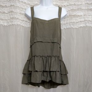 Banana Republic 100% Silk Olive Green Tiered Ruffled Blouse Tank Top Large